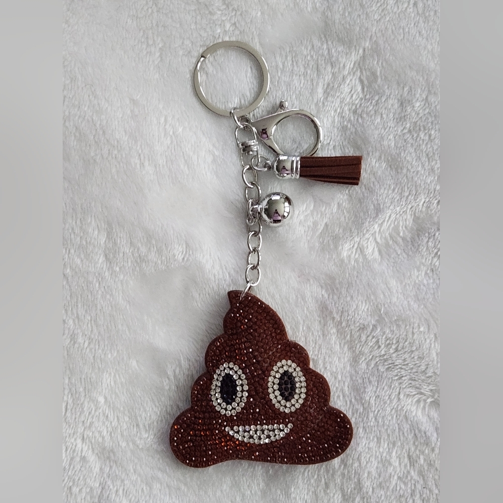Brown Poo Emoji Keychain with Rhinestones Bag Charm